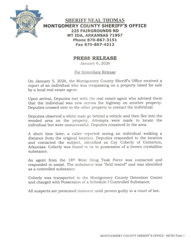 Press Release from the Montgomery County Sheriffs Office